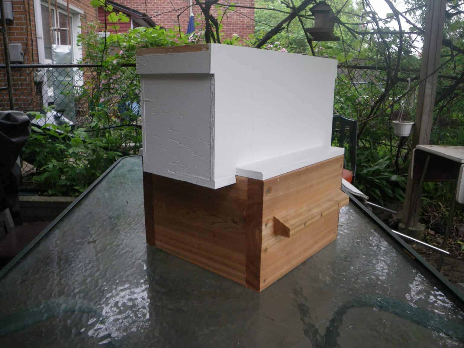 Langstroth nuc box on top of a warre box